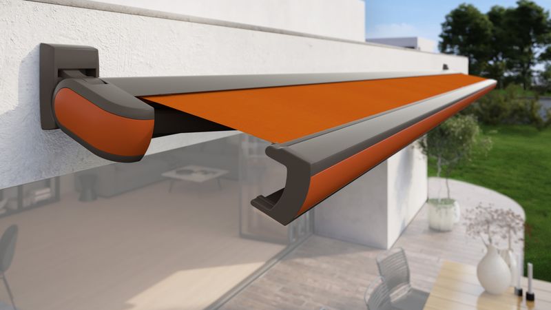 Cassette awning markilux MX-3 "special architecture edition", color red orange.