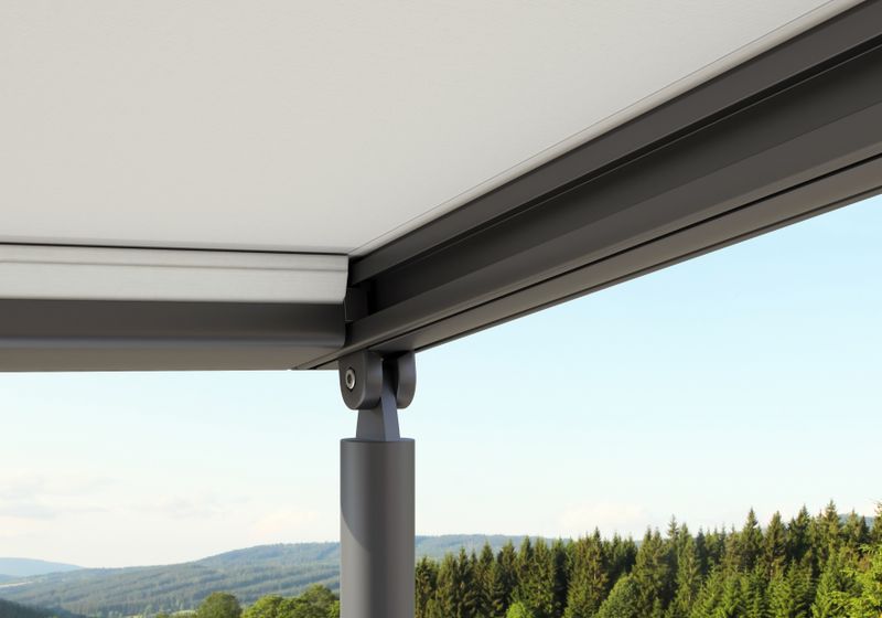 Detail view markilux pergola lateral fabric guide without gap between fabric and guide rail